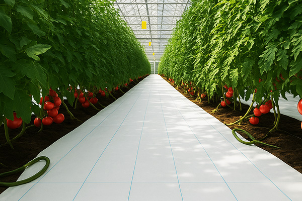 Ground cover weed control fabric for greenhouse